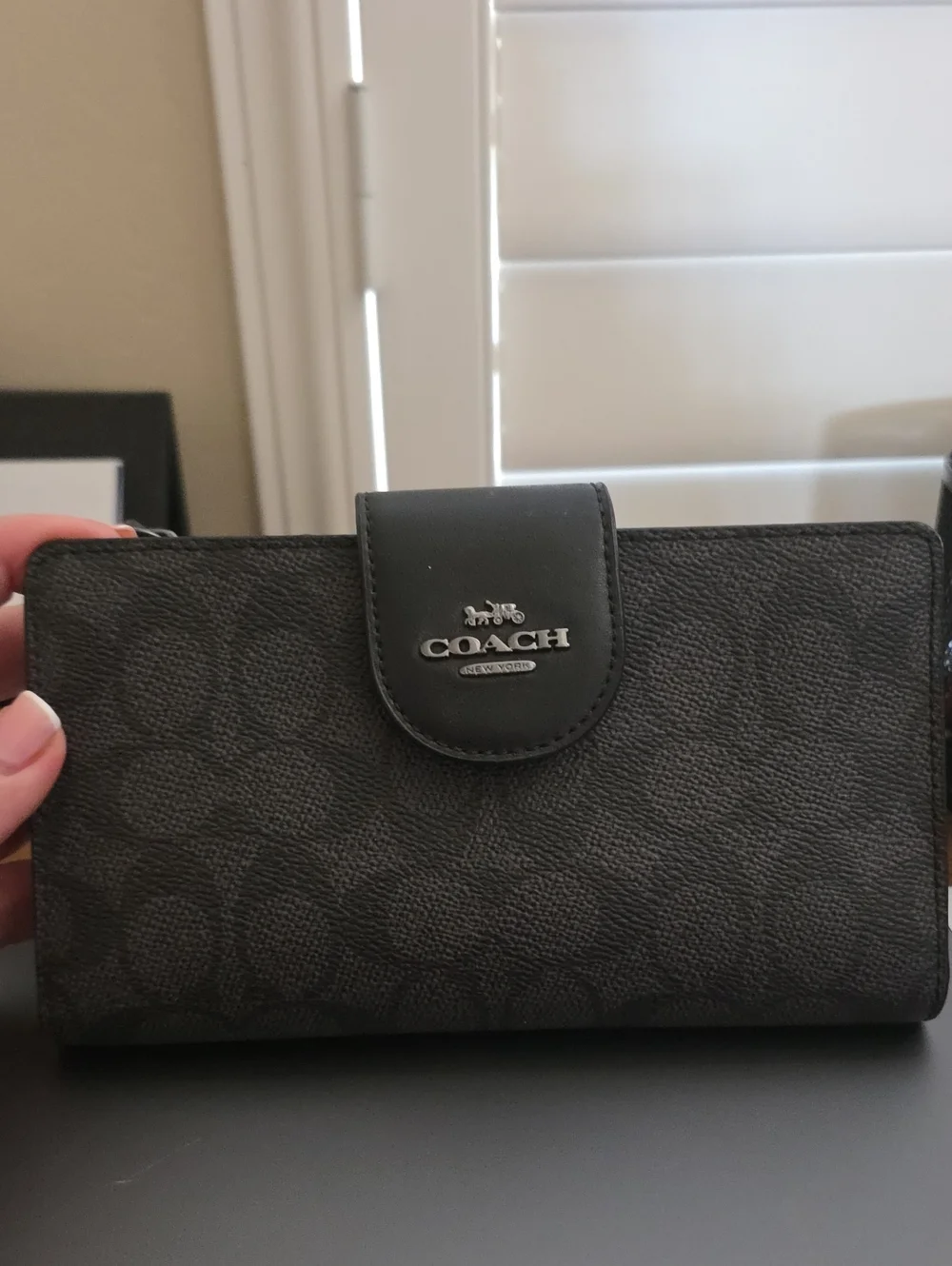 Coach Black Signature Continental Wallet with Silver Logo
